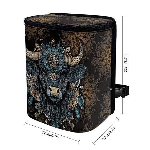 Talayituse Highland Cattle Flower Print Car Trash Bin, Large Size Auto Trash Can Adjustable Portable Garbage Can with Lid, Vehicle Hanging Bag for Headrest Front Back Seat