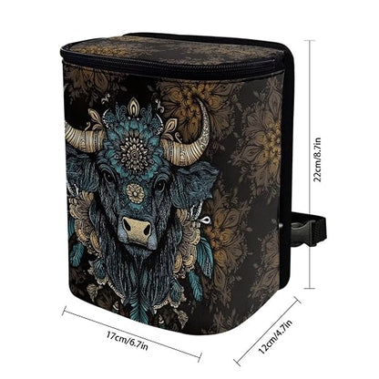 Talayituse Highland Cattle Flower Print Car Trash Bin, Large Size Auto Trash Can Adjustable Portable Garbage Can with Lid, Vehicle Hanging Bag for Headrest Front Back Seat
