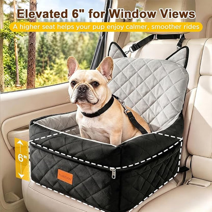 Dog Booster Car Seats for S/M Dogs Up to 35lbs,Pet Car Seat/Travel Bed with Washable&Removable Cover,Storage Pockets,Dog Safety Belt and Elevated Cushion Fits in Front/Back Seat