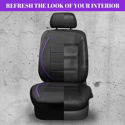 CAR PASS Universal FIT Piping Leather Two Front Seat Covers, Waterproof Faux Leather for SUV Sedan Van Truck, Airbag Compatible,Reserved Opening Holes for Headrest Covers(Black and Purple)