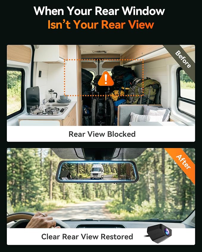 WOLFBOX G900 PRO Mirror Dash Cam with 8MP STARVIS IMX678, 12 inches Rear View Mirror Camera with Front 4K and Rear 2.5K, Included 128GB Card, Voice Control, 5.8GHz WiFi, Loop Recording, G-Sensor & GPS