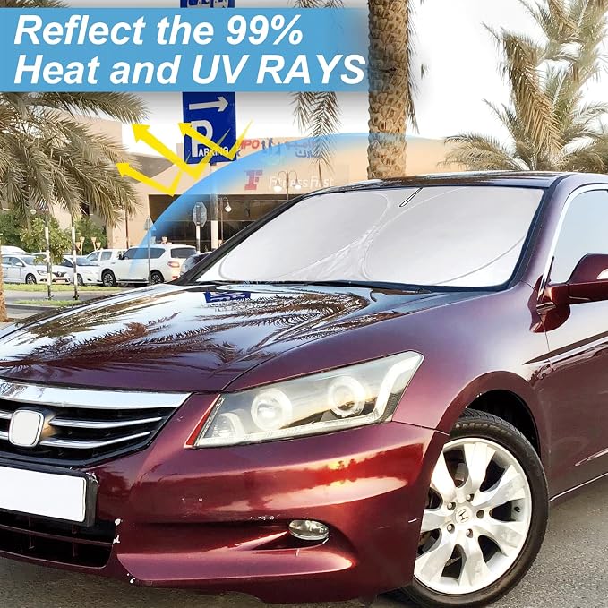 Custom Fit Accord Windshield Sunshade for Honda Accord 2012 2011-2008 Sedan, LX, EX, EX-L, Touring Accessories Front Window Cover for Windshield Sun Visor Protector Blocks UV Rays Cool Car Accessories