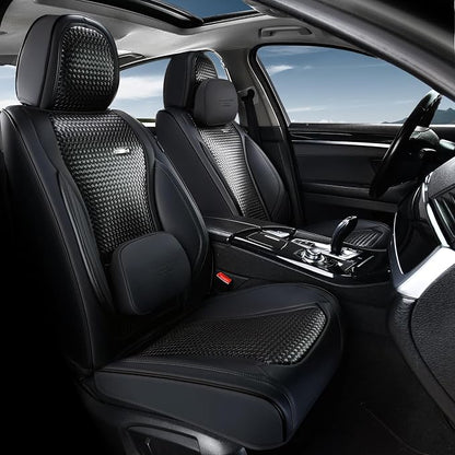 Coverado Seat Covers, Car Seat Covers Front Seats, Waterproof Nappa Leather Auto Seat Cover with Lumbar Head Pillow, Black Seat Covers Carseat Cover Universal Fit for Most Cars