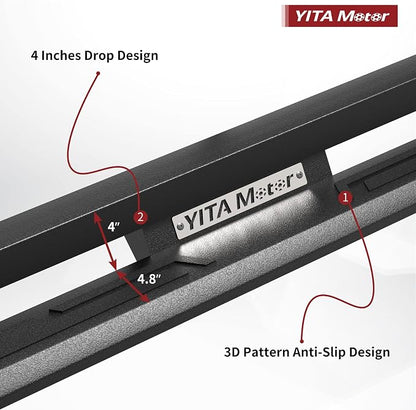 YITAMOTOR Drop Side Steps Compatible with 2019-2026 Chevy Silverado/GMC Sierra 1500, 2020-2026 Silverado/Sierra 2500HD 3500HD Crew Cab, Off-Road Running Boards, Black Powder Coated Nerf Bars