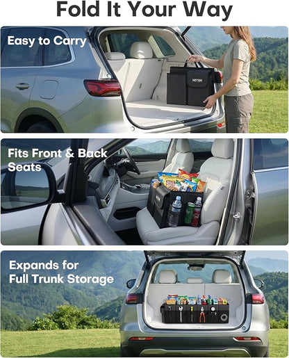 HOTOR Trunk Organizer, Sturdy Foldable with Cooler for Car & SUV, 3 Compartments, Black, 30.90”×12.60”×10.63”