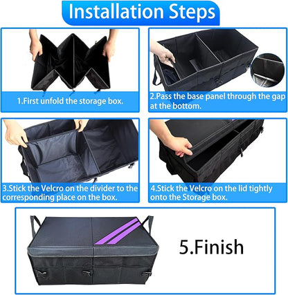 YOSRTER for Dodge Charger Durango Challenger Ram Car Trunk Organizer Collapsible Storage Box with Handle Foldable Lid Non Slip Bottom Sturdy Base Panel 2 Compartment Purple Trim