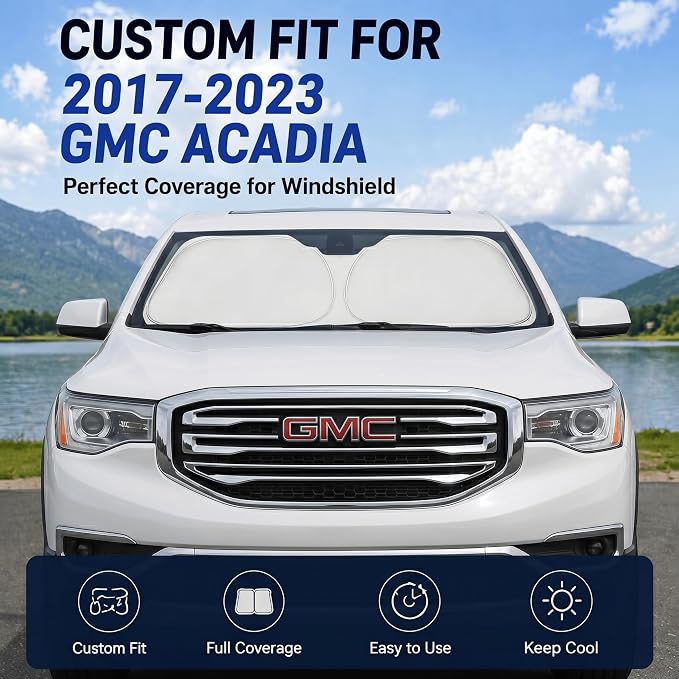 Custom Fit Windshield Sun Shade for GMC Acadia 2017-2023 | Custom Fit Windshield Cover, Blocks UV Rays, Double-Layer Heat Shield, Durable Frame, Easy Fold & Storage