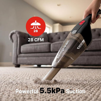 Shop-Vac Wet/Dry Handheld Vacuum Cordless, Powerful Portable Car Vacuum Rechargeable, Wall-Mounted Hand Vac with Crevice Tool, Lightweight Hand Vacuum for Home & Car, Washable Filter, Black