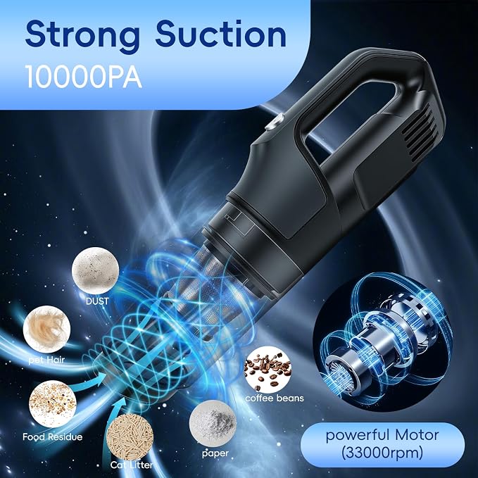 1.1lbs Lightweight Cordless Handheld Vacuum, 5-in-1 Rechargeable Portable Car Vacuum Cleaner with Washable Filter & Multi-Nozzles, Powerful Pet Hair Remover for Home, Office & Car Detailing