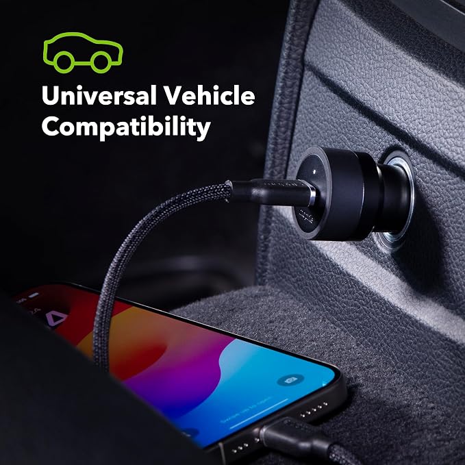 Mophie 30W USB-C Car Charger - Eco-Friendly Fast Charging for Devices, LED Indicator, Universal AUX Compatibility