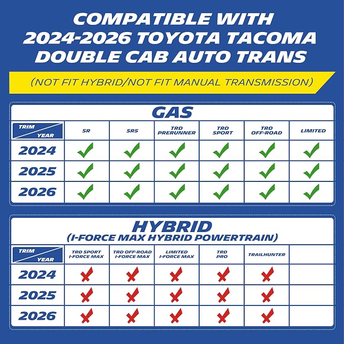 Michelin Vehicle Mats, All-Weather TPE Custom Fit Liner for 2024-2026 Toyota Tacoma Double Cab Auto Tran TRD/SR/SR5/Limited, Not Fit Hybrid or XtraCab, Elite