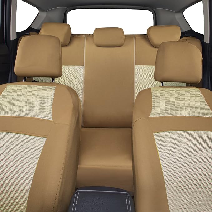 CAR PASS Seat Cover Full Sets, 3D Air Mesh Car Seat Cover with 5mm Composite Sponge Inside,Airbag Compatible Universal Fit for SUV,Vans,sedans, Trucks, Automotive Interior Covers (Pure Beige)