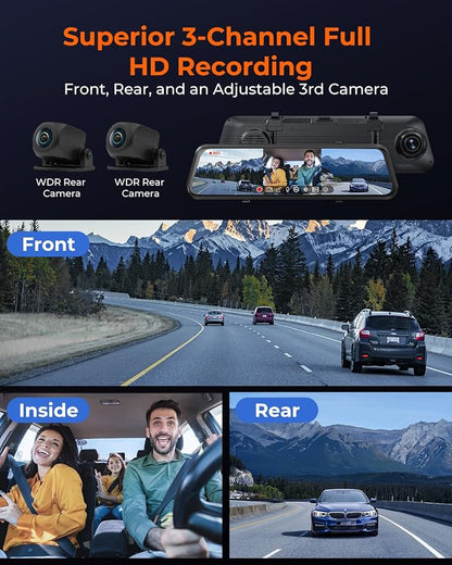 ACUMEN 4K Rear View Mirror Camera,Smart 12" Touch Screen Mirror Dash Cam Front and Rear,Backup Camera for Cars & Trucks with Blind Spot Detection (M4 3CH)