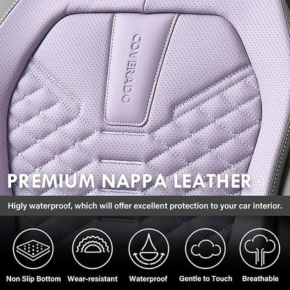 Coverado Seat Covers Full Set, Waterproof Nappa Leather Seat Covers for Cars, 5 Seats Universal Car Seat Protectors, Gray and Purple Car Seat Covers Car Seat Cushions Fit for Most Cars (Gray&Purple)