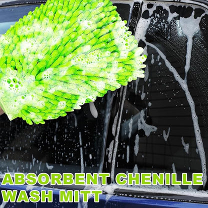 Car Wash Mitt, 2 Pack Premium Chenille Microfiber Wash Mitt, Scratch-Free & Lint-Free, Rich Foam, Highly Absorbent, Perfect for Car Washing and Detailing, 7.12''X10.14''