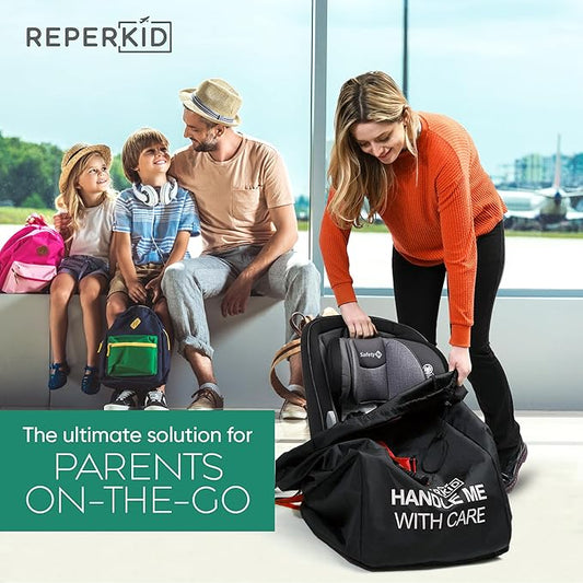 reperkid Car Seat Travel Bag for Airplane, Black and Green, 33" H x 18" W x 18" D, Fits Most Convertible, Booster and Infant Car Seats – Premium Waterproof Cover, Adjustable Shoulder Strap | Adjustable Padded Backpack Straps, Reinforced Stitching, Fits...