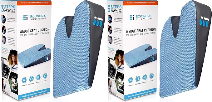 Memory Foam Car Seat Cushion for Driving - Ergonomic Wedge Cushion for Back Pain, Sciatica Relief - Non-Slip Truck Seat Pad for Long Sitting - Office Chair Support 17.5 x 15 x 3.5 (Pack of 2)
