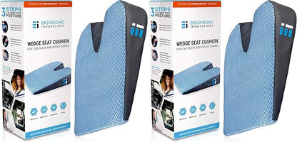 Memory Foam Car Seat Cushion for Driving - Ergonomic Wedge Cushion for Back Pain, Sciatica Relief - Non-Slip Truck Seat Pad for Long Sitting - Office Chair Support 17.5 x 15 x 3.5 (Pack of 2)