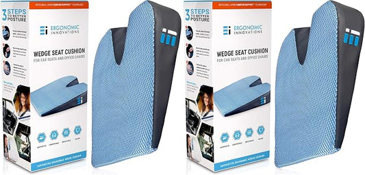 Memory Foam Car Seat Cushion for Driving - Ergonomic Wedge Cushion for Back Pain, Sciatica Relief - Non-Slip Truck Seat Pad for Long Sitting - Office Chair Support 17.5 x 15 x 3.5 (Pack of 2)