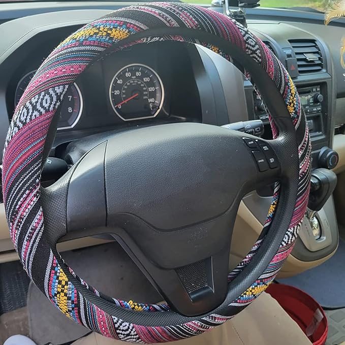 Boho Steering Wheel Cover for Women Men Baja Blanket Enthic Car Steering Wheel Cover Ethnic Car SUV Wheel Protector, Breathable, Anti-Slip, Odorless, Universal Fit 14.5-15 Inch