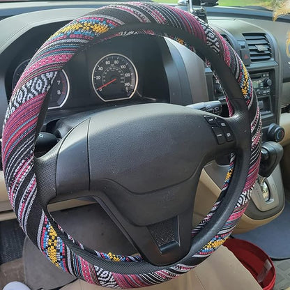 Boho Steering Wheel Cover for Women Men Baja Blanket Enthic Car Steering Wheel Cover Ethnic Car SUV Wheel Protector, Breathable, Anti-Slip, Odorless, Universal Fit 14.5-15 Inch