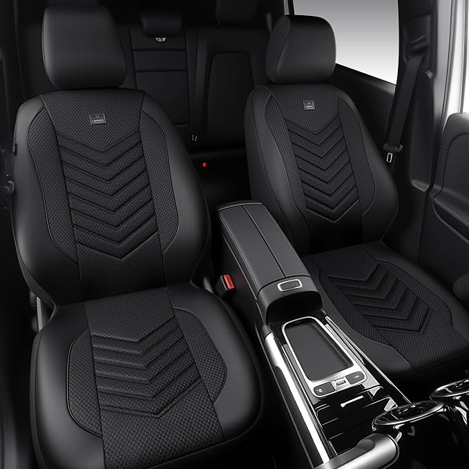 CAR PASS 3D Foam Mesh Leather Seat Covers Front Seats, Breathable Two Front Seat Cover for Cars, Comfortable Universal Fit for SUV Truck Sedan Automotive Anti-Slip Airbag Compatible, All Black