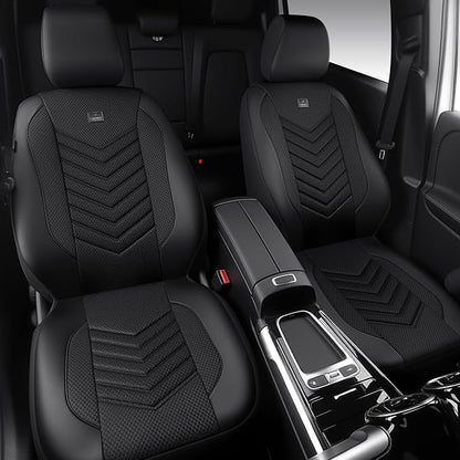 CAR PASS 3D Foam Mesh Leather Seat Covers Front Seats, Breathable Two Front Seat Cover for Cars, Comfortable Universal Fit for SUV Truck Sedan Automotive Anti-Slip Airbag Compatible, All Black