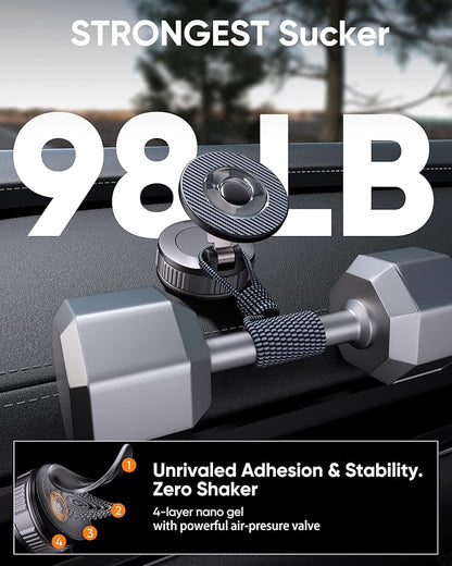 Vacuum Magsafe Car Phone Holder [120+ LB Strongest Suction & 3000gf Strongest Magnetic] 360° Adjustable Magnetic Car Phone Mount, Phone Holders for Your Car for iPhone 17 Pro Max 16 15 14 13 12 Plus
