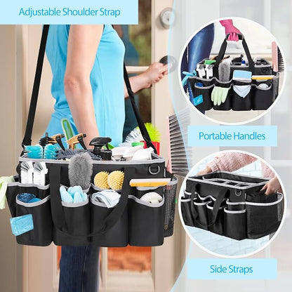 HODRANT Extra-Large Wearable Cleaning Caddy, Organizer Bag for Products, Housekeeper Tote With Pad, Handle & Divider, Car Wash Tools Bag for Detailing Supplies, Gray Edge