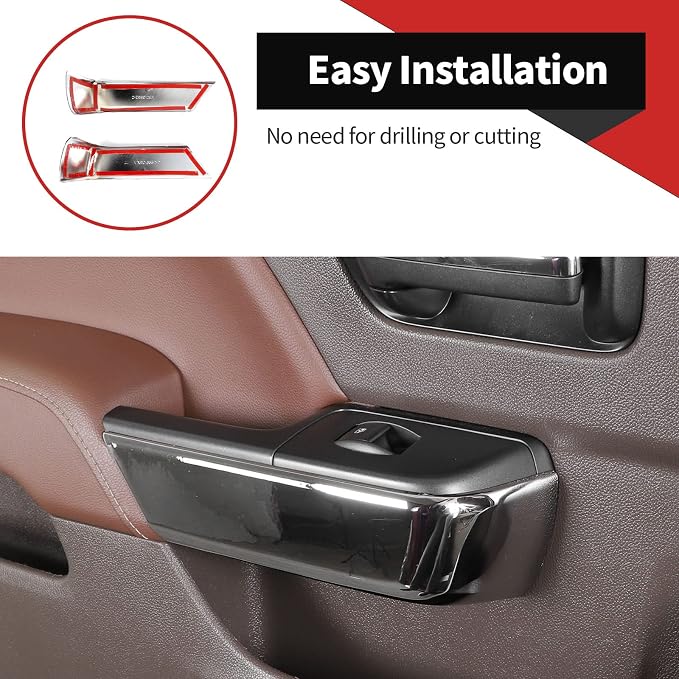 Voodonala for Chevy Silverado Car Door Interior Trim Cover Kits Compatibe with Chevy Silverado 2014-2018(ABS,4pcs/Set,Chrome)