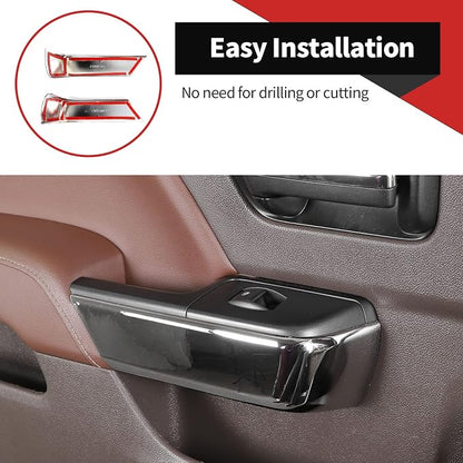 Voodonala for Chevy Silverado Car Door Interior Trim Cover Kits Compatibe with Chevy Silverado 2014-2018(ABS,4pcs/Set,Chrome)