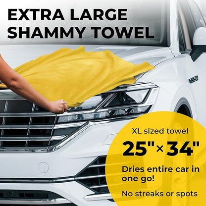 Premium XL Shammy Towel for Car - 2pk (34”x25”) - Super Absorbent Chamois Cloth - Spots & Scratch-Free - Reusable Car Drying Towels
