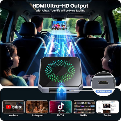 5-in-1 Wireless CarPlay & Android Auto Adapter with Netflix/YouTube, [Supports 4K HDMI Output & Screen Mirroring] - Plug & Play Car Play Wireless Smart AI Box for Cars with OEM Wired CarPlay/Auto