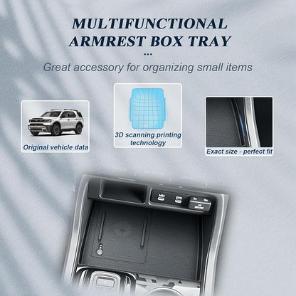 BIBIBO 2Packs for 2026 Honda Passport Console Organizer 2026 Honda Passport Center Console Organizer+Wireless Charging Mat 2026 Passport Console Insert Organizer