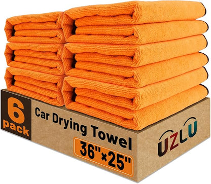 6PCS Microfiber Towels for Cars 36x25 Inch Microfiber Cleaning Cloths Bulk Soft Car Detailng Towel Cloths 450 GSM Detailing Buffing Quick Drying Towel Polishing Waxing Auto Detailing Towel Cloth