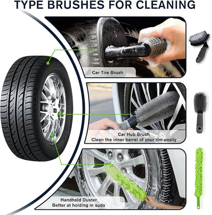 Car Detailing Kit Car Detailing Brush Set 62'' Mop Sponge with Long Handle&Chenille Replacement Head Auto Detailing Brushes Car Wash Kit Car Accessories Car Cleaning Tools for Interior/Exterior/Wheels