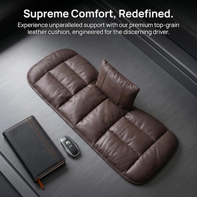 A leather rear seat cushion specially designed for cars - made by hand - can relieve pain in the buttocks, pressure points, and sciatic nerve. | Rear seat cover (Coffee Brown, Rear Seat Cushion)