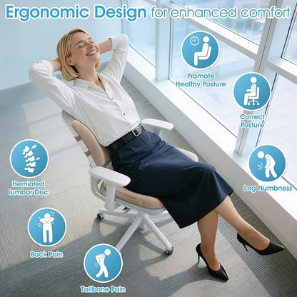 CushZone Ergonomic Seat Cushion & Lumbar Support Pillow - Memory Foam for Sciatica Pain Relief & Posture Correction, Non-Slip Chair Cushions for Office Chair/Car/Wheelchair/Travel, Khaki