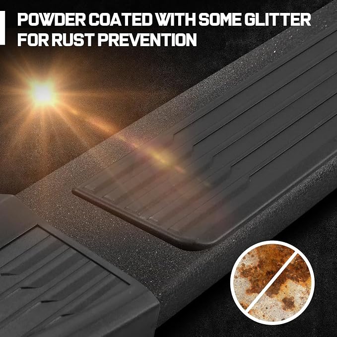 COMNOVA Running Boards Compatible with Vehicle Nissan 2004-2025 Titan Crew Cab, 2016-2025 Titan XD Crew Cab. 6 Inch Carbon Steel Step Bars and Black Side Steps Step Bars.