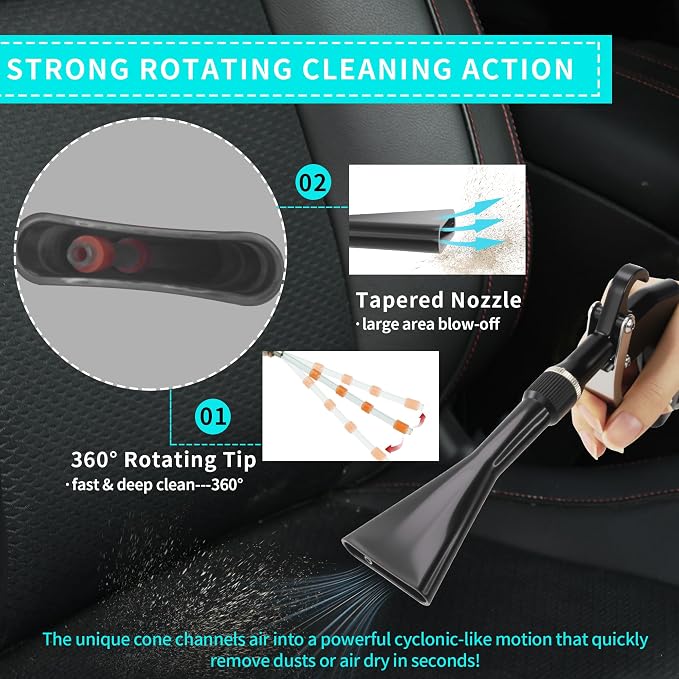 GOCCIDA Tornado Air Cleaning Gun Interior Car Detailing Tools for Car Quickly Blasts Dirt and Dust Works with Air Compressor(Upgraded Design with Focused Nozzle)