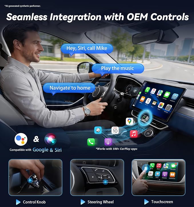2026 Upgraded Wireless CarPlay Adapter with Buttons for Privacy Call & Two-Phone Fast Switch, Aluminum Cooling, Dual-Band WiFi, Mini Cable-Free, Compatible with Apple CarPlay & Android Auto, Gray