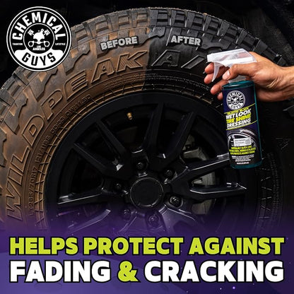 Chemical Guys Galactic Black Wet Look Tire Shine Dressing – High Gloss Tire Spray for Trim & Rubber – Restores Deep Black Shine and Protection for Cars, Trucks, Motorcycles and RVs, 16 oz