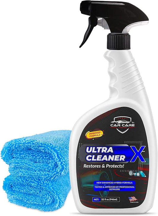 Ultra Cleaner X Multi-Surface Automotive Spray 32oz | Professional-Grade Formula, 2 Microfiber Towels Included, Vehicle Restoration & Protection, Washing & Detailing