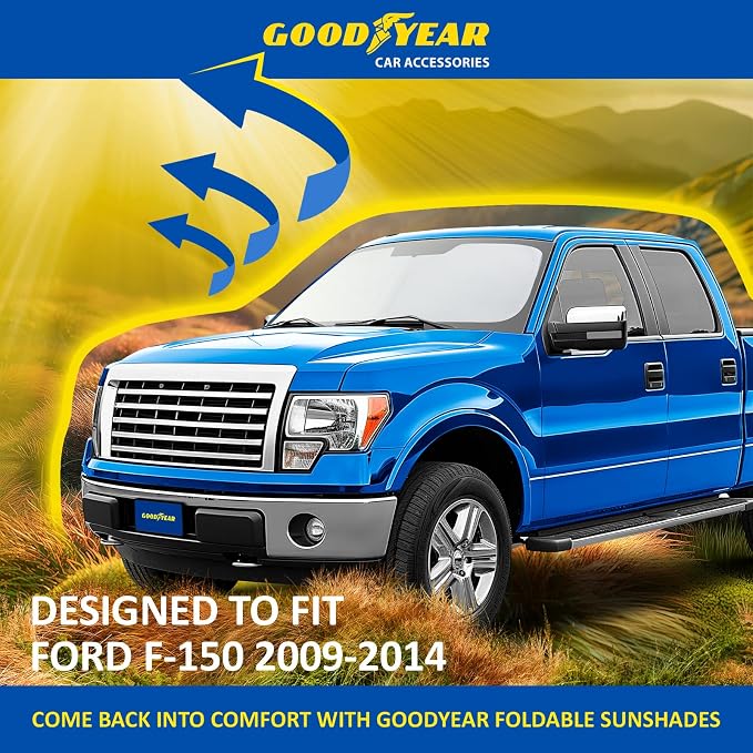 Goodyear Foldable Windshield Sunshade for Ford F150 2009-2014, Truck car Accessories, Sunshade Cover, Sun Shade Car Windshield, Window Sun Blocker - GY008225