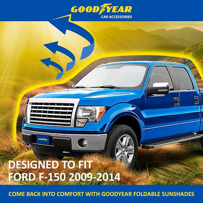 Goodyear Foldable Windshield Sunshade for Ford F150 2009-2014, Truck car Accessories, Sunshade Cover, Sun Shade Car Windshield, Window Sun Blocker - GY008225