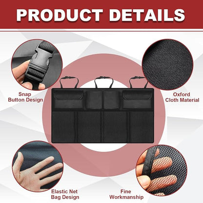 Trunk Organizer with 8 Storage Pockets, Large Capacity Car Storage Bag, Automotive Interior Cargo Organization Storage Bag Accessories, Universal for SUV, Truck, Van