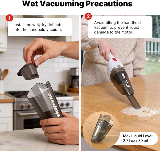 Shop-Vac Wet/Dry Handheld Vacuum Cordless, Powerful Portable Car Vacuum Rechargeable, Wall-Mounted Hand Vac with Crevice Tool, Lightweight Hand Vacuum for Home & Car, Washable Filter, White