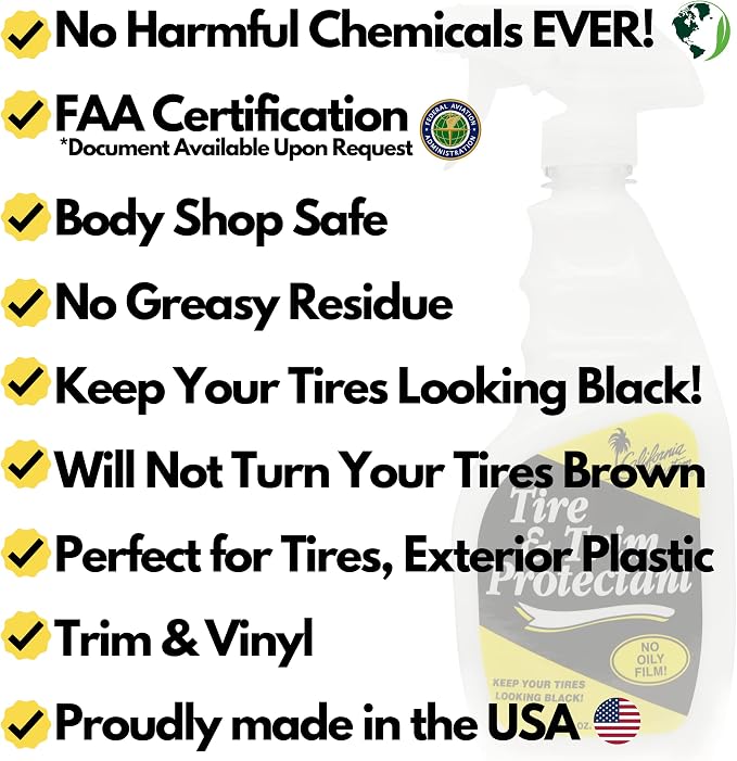 CALIFORNIA CUSTOM Products - Tire & Trim Protectant, Complete The Look of Your Ride While Cleaning and Protecting Your Tires, Exterior Rubber, Plastic Trim and Vinyl. No Oily Film, Perfect for Cars, Truck, Motorcycles and RVs . Keep Your Tires Looking ...