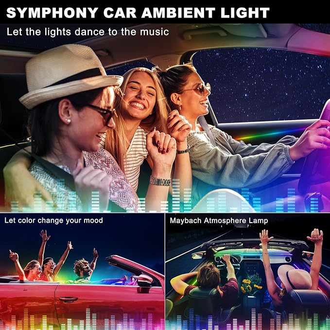 Dreamcolor Acrylic Interior Car LED Strip Light, 55.1 inches Fiber Optic Ambient Lighting Kits, 16 Million Colors Sound Active Function Neon LED Strip for Car