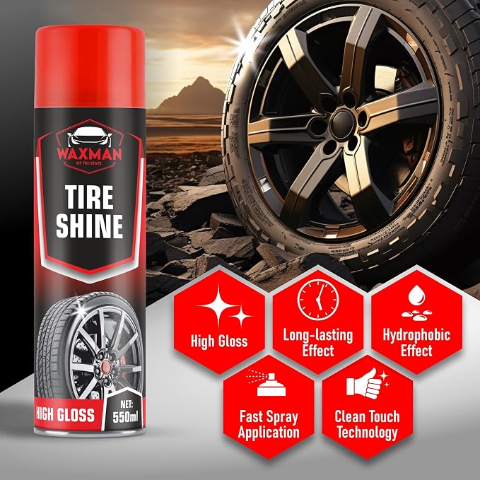 Tire Shine Spray – 18.6 fl oz, High-Gloss Hydrophobic Tire Dressing, Safe for All Vehicles